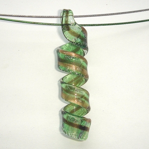 Glass pendant in in green with gold and brown-red
