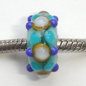 Turquoise with blue and white dots