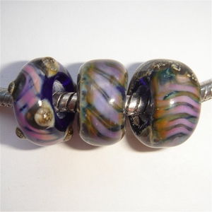 Purple, pink and silvery brown, 3 beads