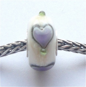 Green - purple hearts on ivory and little dots