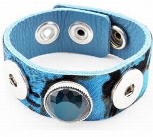 Leren armband blauw-zwart met haar, pols 17,5 - 19,5 cm