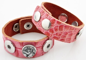 Leather bracelet pink snake print, wrist 17.5-19.5-21,5 cm