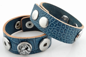 Leren armband blauw slangenprint, pols 17,5-19,5-21,5 cm