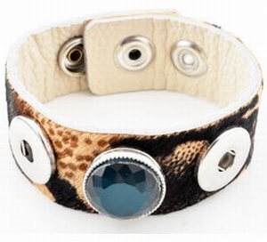 Leren armband bruin-zwart met haar, pols 17,5 - 19,5 cm