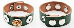 Leather bracelet green snake print, wrist 17.5-19.5-21,5 cm