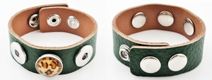 Leren armband groen slangenprint, pols 17,5-19,5-21,5 cm