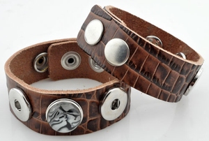 Leren armband bruin slangenprint, pols 17,5-19,5-21,5 cm