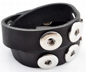Double leather bracelet black, 43,5 cm