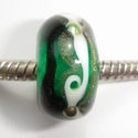 Transparent green with white, black and goldstones turnings 