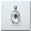 Sterling silver pendant mother of pearl + green quartz 