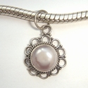 Sterling silver pendant with soft pink pearl and spiral 