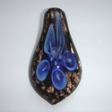 Glass pendant with blue flowers and goldstone 