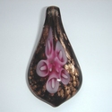 Glass pendant with pink flowers and goldstone 