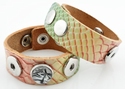 Leather bracelet green pink snake, wrist 17.5-19.5-21,5 cm 